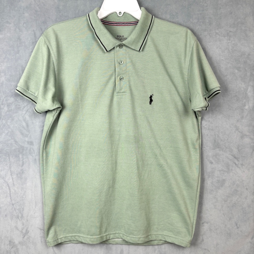 Polo Ralph Lauren Mens Large Sage Green Tipped Regular Fit Polo Shirt Cotton